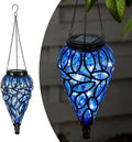 Solar Hanging Lantern Outdoor Lights Tear-Shaped 15 LEDs Cool White Hanging Lights with S Hooks Decor in Garden Yard Pathway Front Door and Landscape