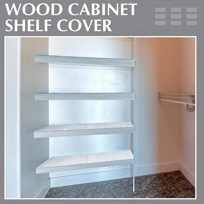 Hoolerry 3 Sets Wire Shelf Covers Wood Wire Rack Covers for Shelving Pantry Closet Removable Closet with 18 Grain Stickers for Pantry Home and Kitchen Organization(24 x 12 InchWhite)