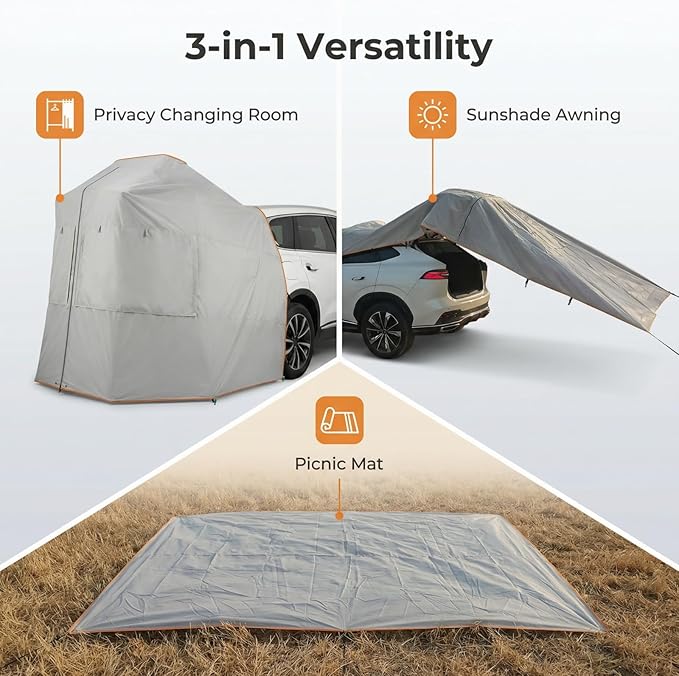 Instant Hatchback Cabana Privacy Changing Room Car Camping Tent Rope Fastened Tailgate Shelter for SUV Van MPV