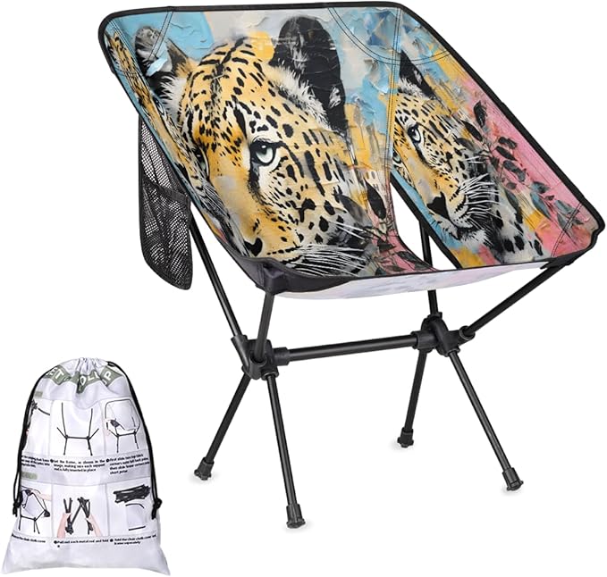 Cute Tiger Camping Chair Lightweight Portable Chairs for Adults Easy Installation Outdoor Foldable Camping Chair for Camping Fishing Hiking Picnic Beach