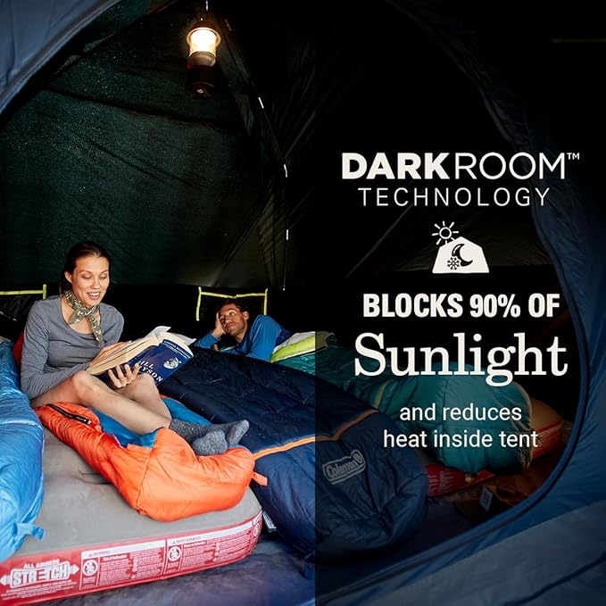 Coleman Skydome Dark Room Camping Tent with Screen Porch &amp 5-Minute Setup Weatherproof 4/6 Person Tent Blocks 90% of Sunlight Rainfly &amp Carry Bag Included Made of PFAS-Free Materials