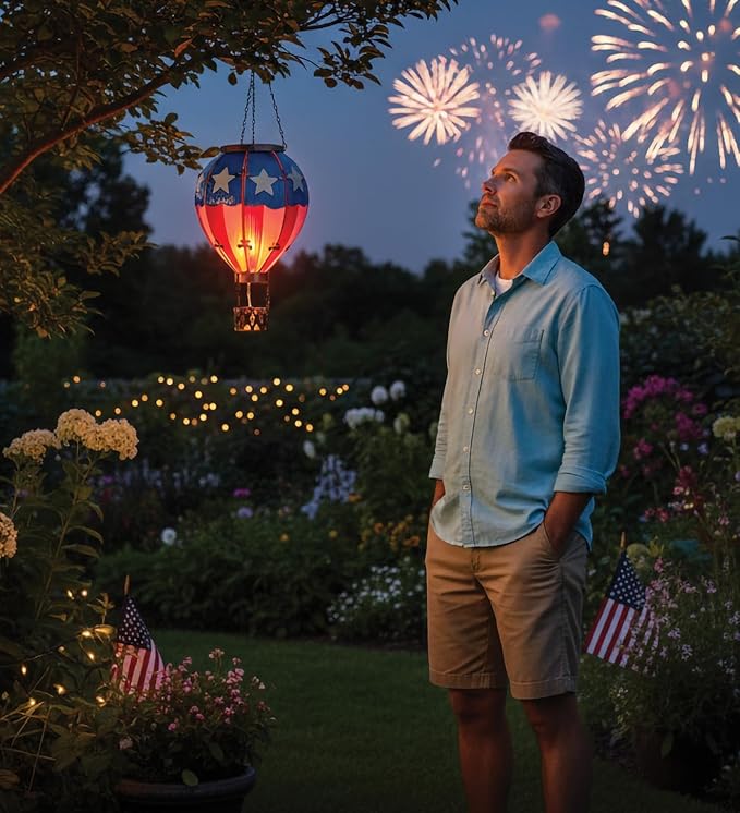 Regal Art &amp Gift Hot Air Balloon Solar Lantern – Hanging Solar-Powered LED Lights Waterproof Portable Decorative Outdoor Lamp Made of Metal &amp Glass for Garden Patios &amp Pathway – American