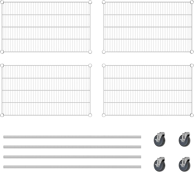 Commercial NSF Listed Chrome Mobile Wire Shelving Kit 21 x 36 x 60 with 4 Shelves Perfect for Warehouse Walk-in Refrigerator Freezer Grocery Store Restaurant Dishroom