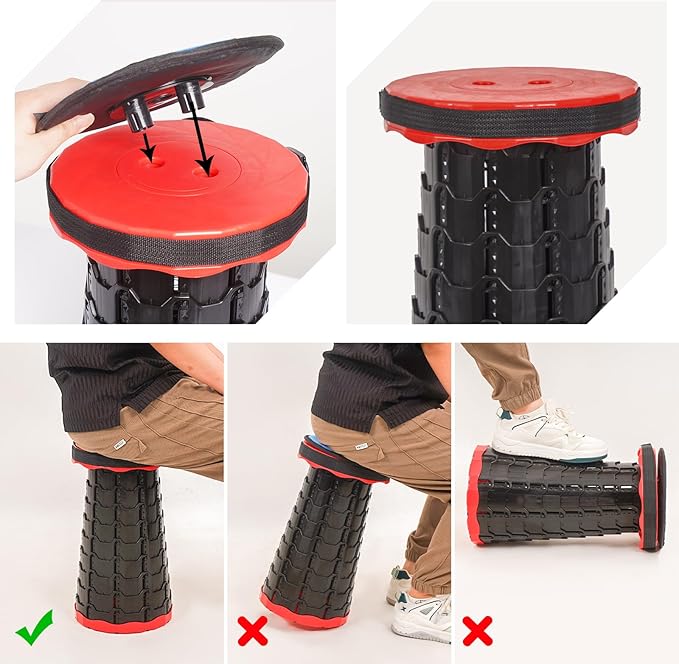 2 Pack Portable Telescoping Stools Collapsible Stool with CushionRetractable Foldingstool Max Load Capacity 400lbs Portable Collapsible Stools for Camping Hiking Outdoor BBQ Black-Red