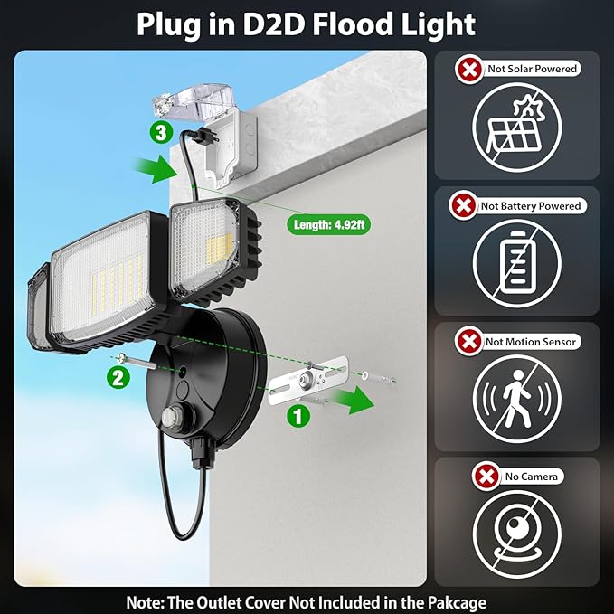 iMaihom 100W Dusk to Dawn Outdoor Lighting 10000LM Plug in Flood Lights with Remote Control 2 Modes IP65 Waterproof Led Exterior Security Light with Photocell 6500K Floodlight for Yard Garage Black
