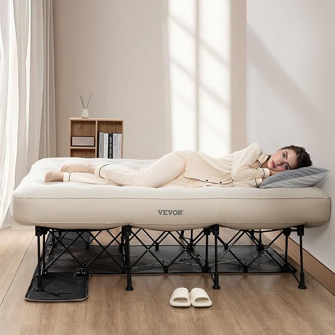VEVOR Air Mattress with Frame Inflatable 2 Person Camping Cot with Built-in Pump Portable Folding Air Beds Supports 600 lbs Blow Up Bed for Guests Camping Travel Indoor &amp Outdoor Use