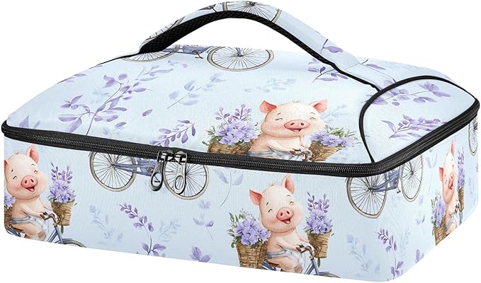 Casserole Carrier Kawaii PigsInsulated Casserole Carrier for Hot or Cold Food Thermal Lunch Tote for Potluck Parties Picnic Beach Fits 9 x 13 Inches Baking Dish