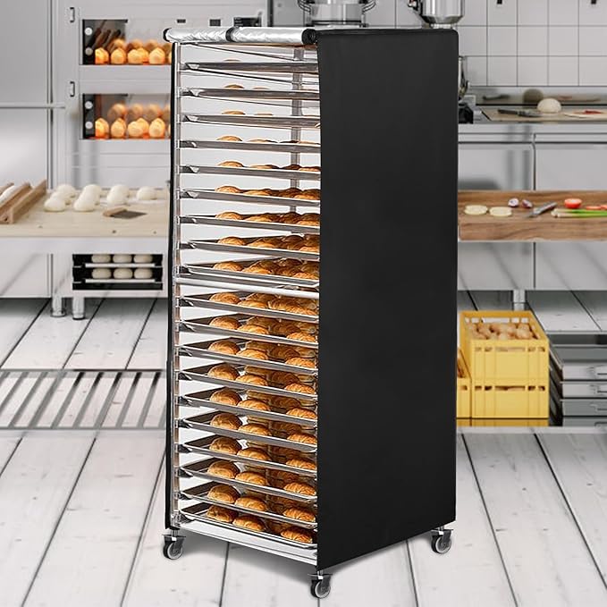 Black 20tier Sheet Pan Rack/Bun Pan Rack Cover With Vents 23X28X64 Bakery Single Rack Covers Waterproof and Dustproof