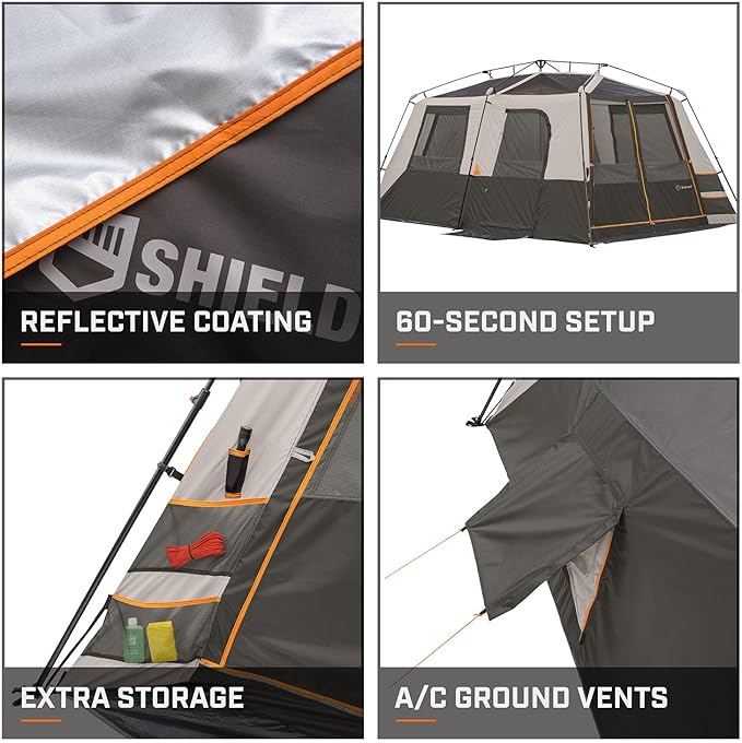 Bushnell Instant Tent | 6 Person / 9 Person / 12 Person Shield Series Instant Tents Cabin Design Perfect for 3 Season Family Camping Hunting and Fishing with Fast Setup | Instant Tents Cabin Design