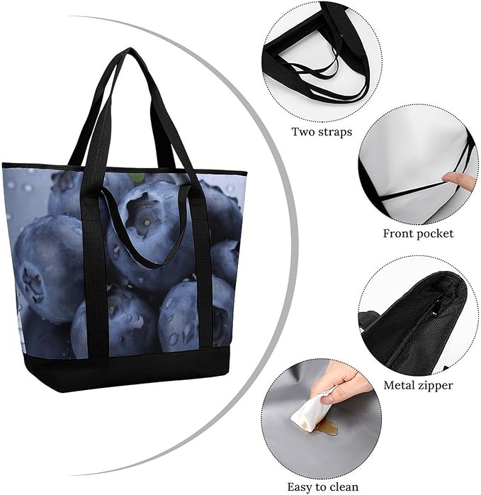 Insulated Shopping BagLarge Reusable Cooler Bags Blueberry Printed Foldable Shopping BagTravel Waterproof Shoulder Bag