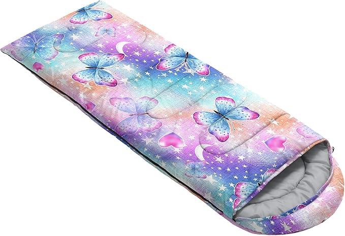 QOOMO Colorful Butterfly Printed Camping Sleeping Bags3 Season Warm &amp Cool WeatherLightweightWaterproof Sleeping Bags for Adults &amp KidsTravelingand OutdoorsCamping Gear Equipment31x90in