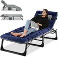 Camping Cot Adjustable 4-Position Adults Reclining Folding Chaise with Pillow Outdoor Portable Lounge Chair Sleeping Cots Bed Perfect for Camping Pool Beach Patio Navy Blue