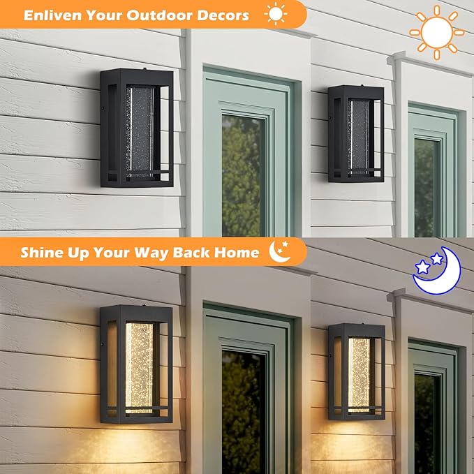 Dusk to Dawn Sensor Porch Lights Crystal Bubble Exterior Lighting Fixtures Modern Outdoor Wall Light Outdoor Lighting Fixture for Porch 2Pack