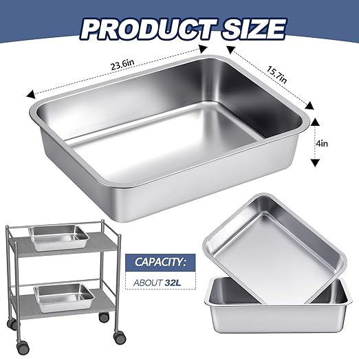 2 Pack Stainless Steel Commercial Bus Tubs Food Grade Meat Processing Tubs Lug Wash Basin Tote Box for Dishwashing Kitchen Restaurant Utility (32 L)