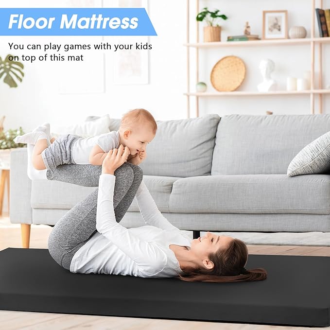 CYMULA Memory Foam Camping Mattress Pad3inch Sleeping Pad for CampingNon-Slip Bottom Floor Cot Car Mattress Bed with Retaining Portable Roll up Mattress Pad Mat for Travel Truck Guest Bed Tent