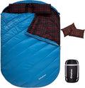 KingCamp Double Sleeping Bag for Adults Queen Size 2 Person XXL Flannel Sleeping Bag Waterproof Lightweight Flannel Quilt with 2 Pillows Perfect for Couples Family Camping Hiking