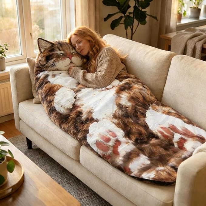 Fluffy Cat Sleeping Bag for Adults Cat Shaped Cozy Animal Sleeping Bag Cushion for Indoor Relaxing Camping &amp Lounge Use