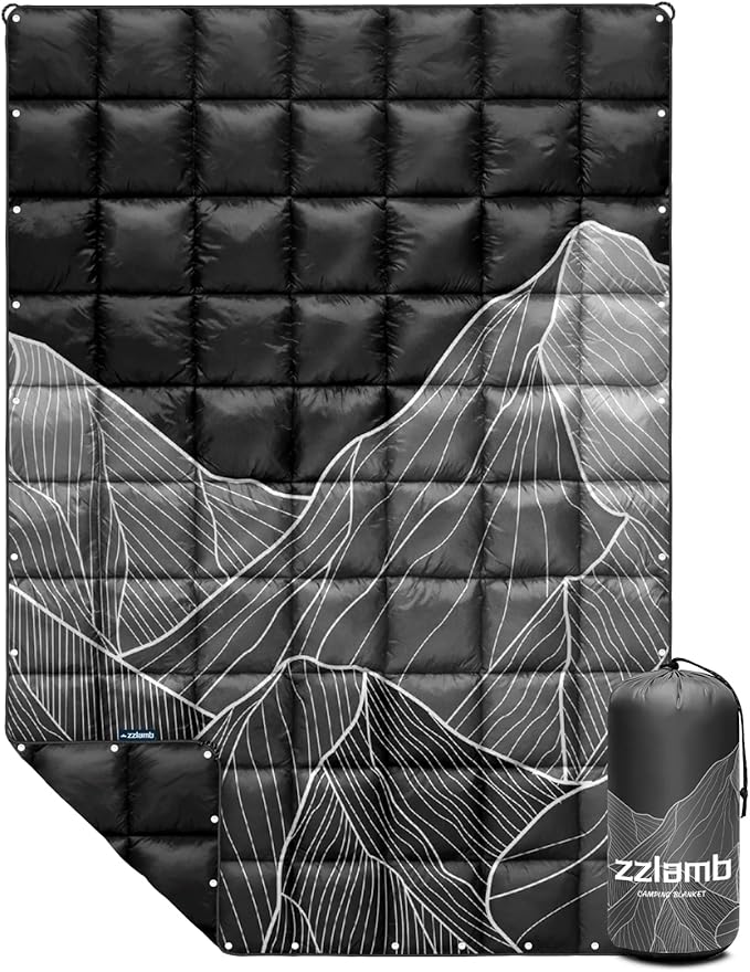 zzlamb Camping Blanket for Cold WeatherOutdoor Puffy Blanket Portable Down AlternativeWindproof Warm Cloak with SnapsCozy Quilt Backpacking Picnic RV Travel Plane Car Hammock Beach Climbing