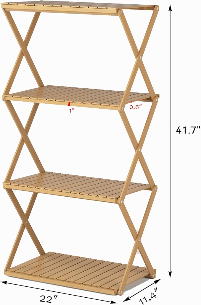 4-Tier Shelf - Transforms into a Camping Table Portable Beechwood Storage Rack for Indoor Outdoor Camping &amp Multi-Purpose Use
