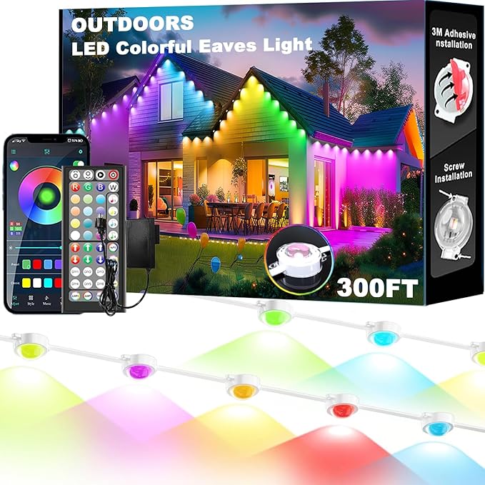 Permanent Outdoor LightsSmart Eave Light RGB Color-Changing LED House Lighting with App &amp Remote Christmas Light Effects IP67 Weatherproof Outdoor Lights for Holidays &amp Christmas Decoration