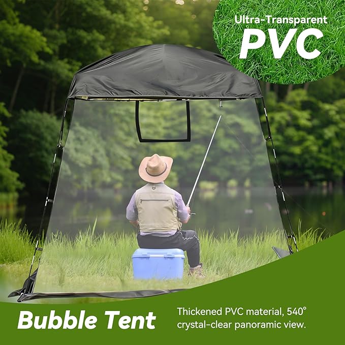 2-4 Person PVC Sports Tent Clear Sun Shelter with Ventilation Window Removable Top Cover 540° View Waterproof Screen Room for Outdoor Activities Sport Event Camping Fishing 6.56×4.76×6.23 FT (L×W×H)