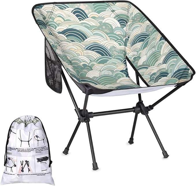 Honeybaby Folding Camping Chair Abstract Sea Water Camping Chairs Lightweight Portable Chair Outdoor Foldable Chairs for Camping Travel Picnic Beach Hiking