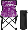 Sinestour Purple Custom Folding Camping Chair for Teen Child Personalized Name 14.6×14.6in Portable Outdoor Chair with Carry Bag for Picnic Lawn Travel
