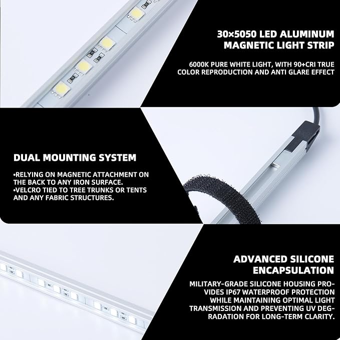 12V LED Interior Light Bar Kit 4 Bars White Adjustable Brightness RV Camping Lights - Waterproof IP67 Magnetic &amp Velcro Mount Portable Lighting for Tent Car Trailer Boat Truck Off-Road Ca