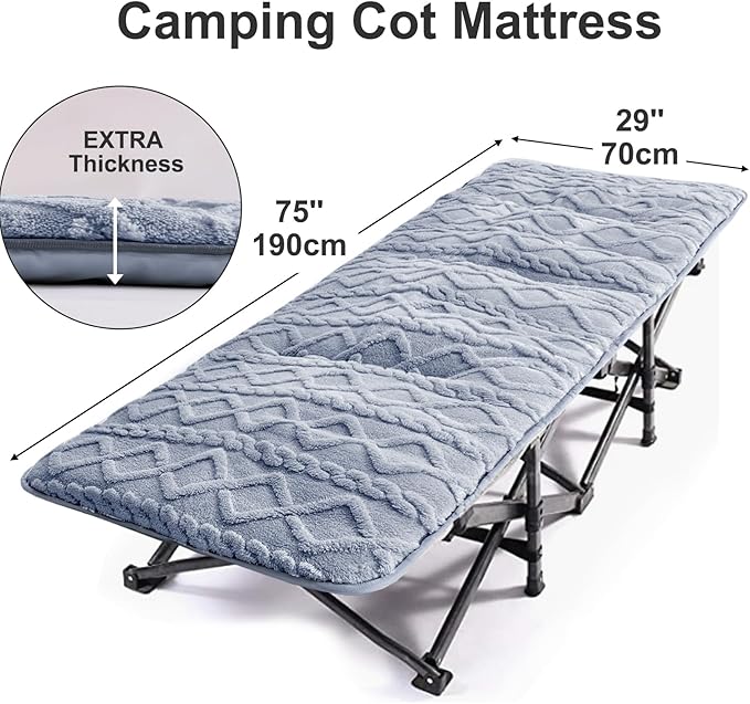 Folding Camping Cot Pad - Portable &amp Comfortable Outdoor Sleeping Mat with Elastic Strap Lightweight Waterproof Bottom Mattress Pad