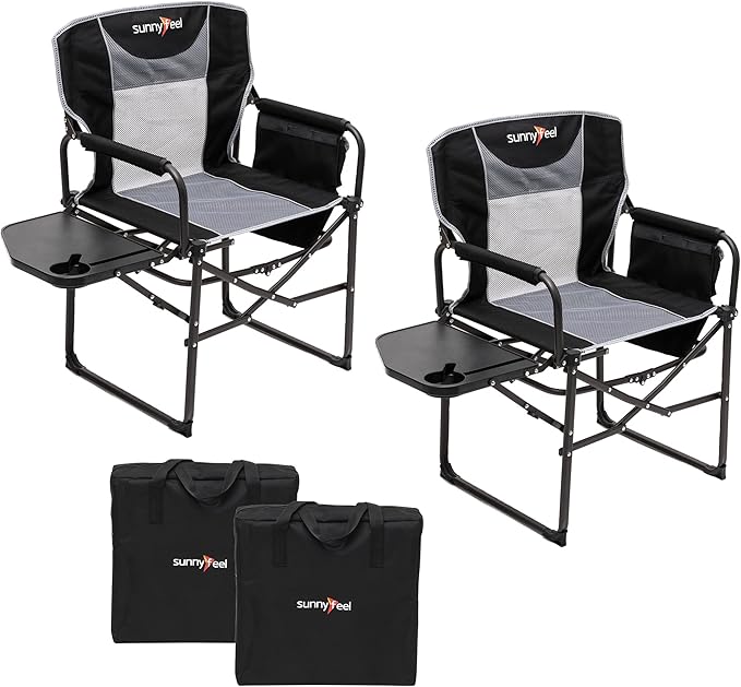 SUNNYFEEL Camping Directors Chair Heavy DutyOversized Portable Folding Chair with Side Table Pocket for Beach FishingTripPicnicLawnConcert Outdoor Foldable Camp Chairs