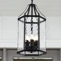 10 Modern 5-Light Exterior Black Lantern Pendant Light Fixture with Clear Rippled Glass Mini Industrial Hanging Cage Chandelier for Outdoor Kitchen Dining Room Hallway Entryway Foyer Porch
