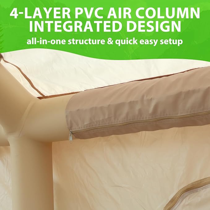 Nice C Inflatable Tent for Camping Glamping Tent for Adults Blow Up Tents with Air Pump 2-in-1 Air Valve Chimney Opening Waterproof Windproof Easy Set Up