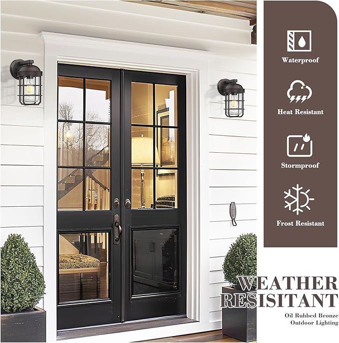 Emliviar Farmhouse Wall Mount Outdoor Lighting Nautical Exterior Light Fixture Metal with Clear Glass Outside Light in Oil Rubbed Bronze Finish for Garden &amp Porch GE255BL ORB