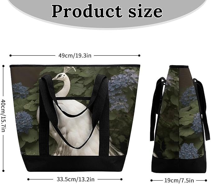 Insulated Shopping BagLarge Reusable Cooler Bags White Peacock Printed Foldable Shopping BagTravel Waterproof Shoulder Bag