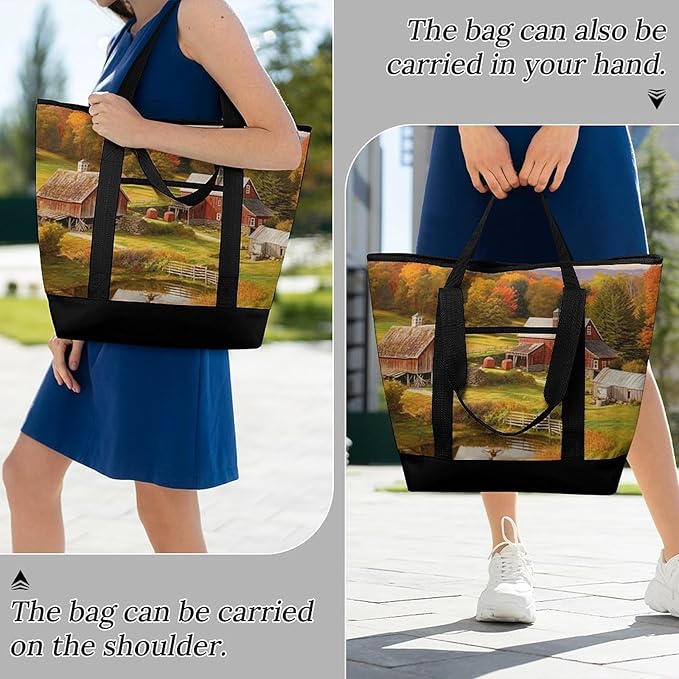 Insulated Shopping BagLarge Reusable Cooler Bags Country Farm Printed Foldable Shopping BagTravel Waterproof Shoulder Bag