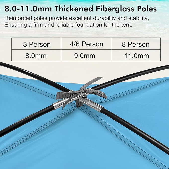 WhiteFang Beach Tent Anti-UV Portable Sun Shade Shelter for 3 Person Extendable Floor with 3 Ventilating Mesh Windows Plus Carrying Bag Stakes and Guy Lines (Blue)