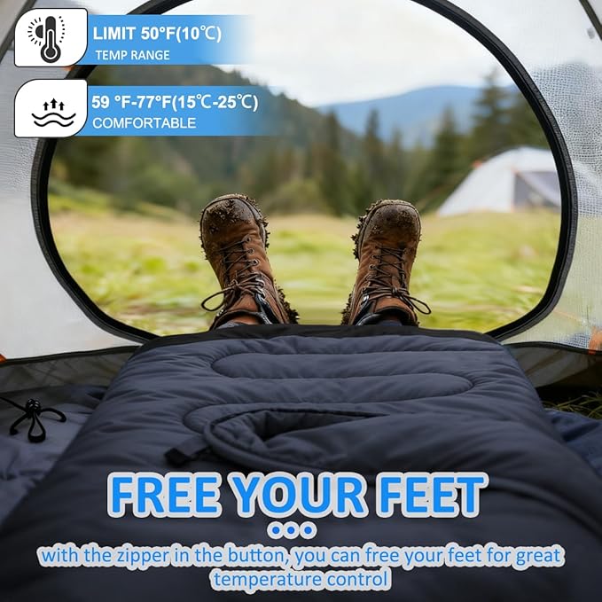 oaskys Camping Sleeping Bag - 3 Season Warm &amp Cool Weather - Summer Spring Fall Lightweight Waterproof for Adults Kids - Camping Gear Equipment Traveling and Outdoors