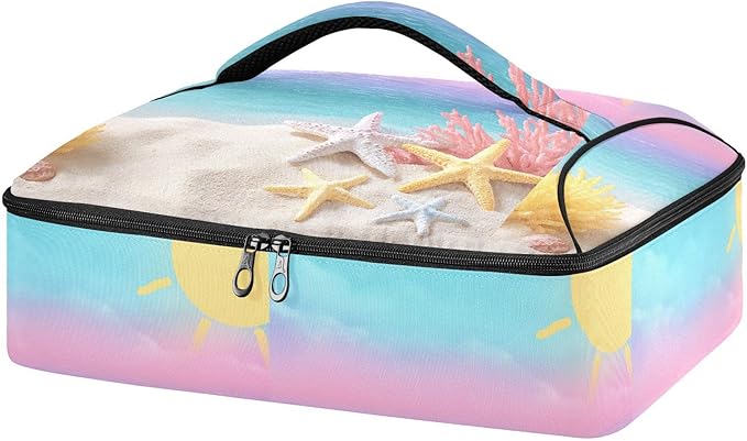 Casserole Carrier Beautiful Beach and StarfishInsulated Casserole Carrier for Hot or Cold Food Thermal Lunch Tote for Potluck Parties Picnic Beach Fits 9 x 13 Inches Baking Dish