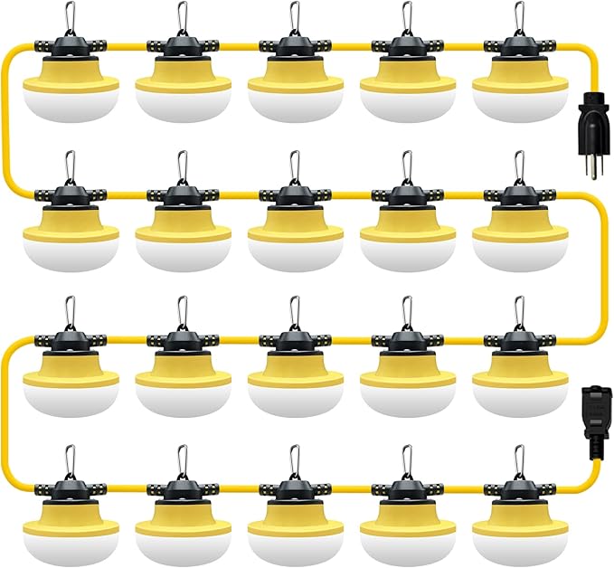 New 200FT Construction String Lights LED Industrial Grade Best for Construction SitesRenovation WalkwaysPatioMine caveOutdoor Lighting Solutions UseFree for Climbing Hook 3Prong