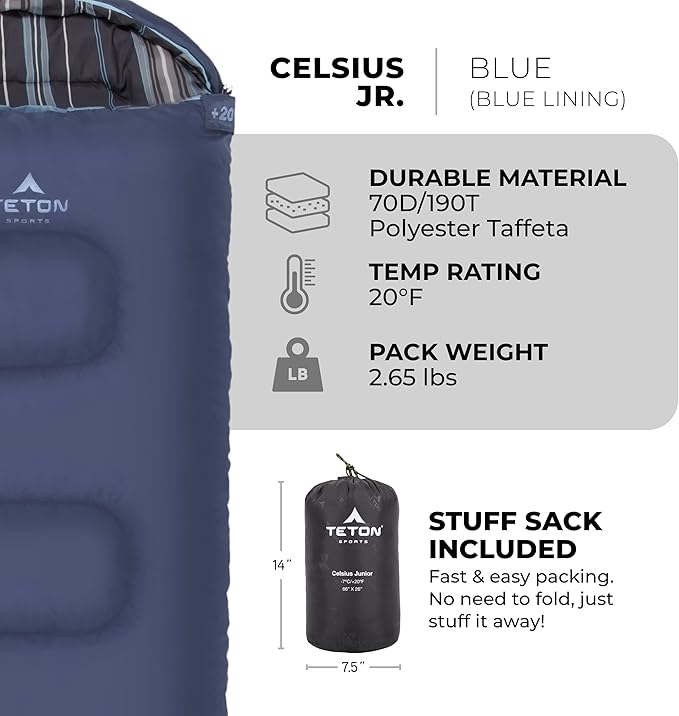 Teton Junior 20 Degree and 0 Degree Sleeping Bags. Finally Sleeping Bag for Boys Girls All Kids Warm and Comfortable for All Camping Weather and Built to Last