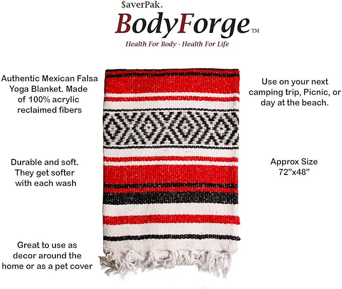 $averPak BodyForge Authentic Mexican Falsa Yoga Blanket (Red/Black/White)