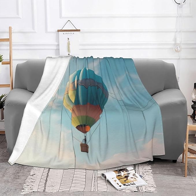 Hot air Balloon Flying high Soft Fleece Blanket 60 * 50 inch Soft Sofa Blanket Suitable for Sofa Camping Travel Night Cover Blanket
