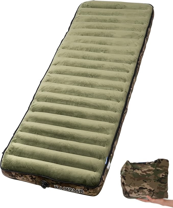 Inflatable Sleeping Pad for Camping Extra-Thick 4.75 Single Air Mattress with Soft Velvet Top Machine Washable Family Lightweight 4-Season Pad for Traveling &amp Hiking Green