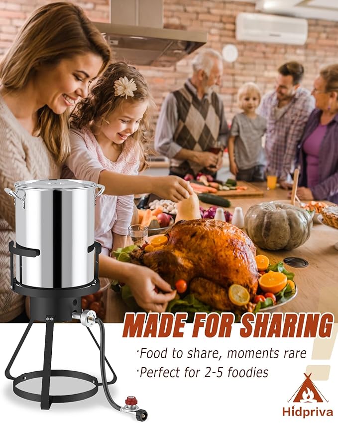 30QT Turkey Fryer with Waterproof Cover | Stainless Steel | Propane Burner | 50000 BTU | CSA Certified | Outdoor Deep Fryers with Basket | Ideal for Turkey Frying &amp Seafood Boil