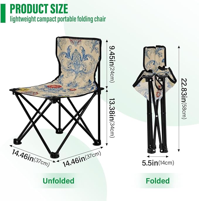 Packable Youth Camping Chair Vintage Floral Pattern with Carrying Bag Lawn for Indoor