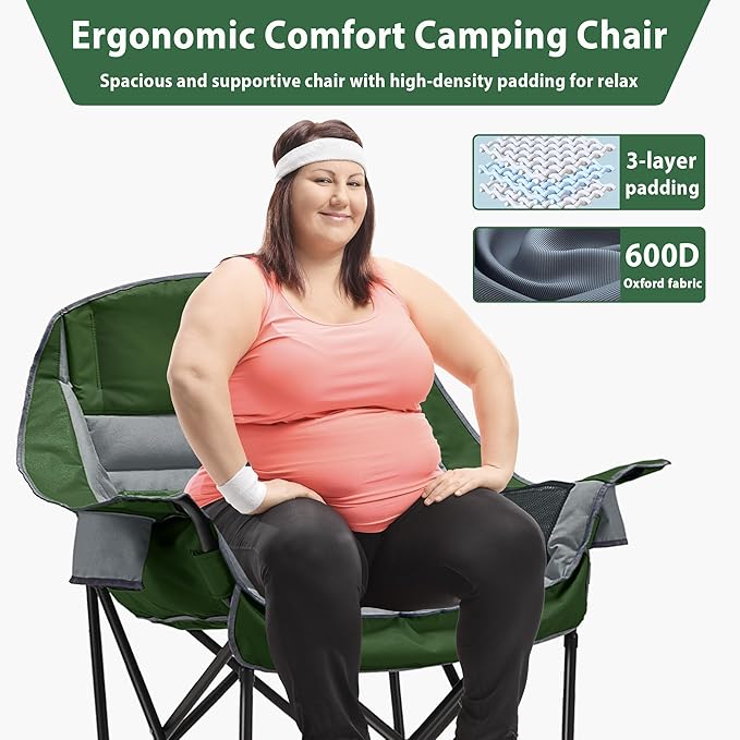 Oversized Camping Chair Portable Folding Camping Chairs with Side Pocket Cup Holder and Carry Bag Heavy Duty Outdoor Camping Chairs for Adults Fishing Sports Trip up to 400lbs Style 7