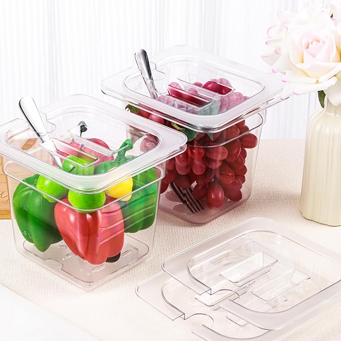 15 Pack 1/6 Size Food Pan Lids Polycarbonate Notched Hotel Pan Lids Commercial Clear Food Pan Covers for Restaurant