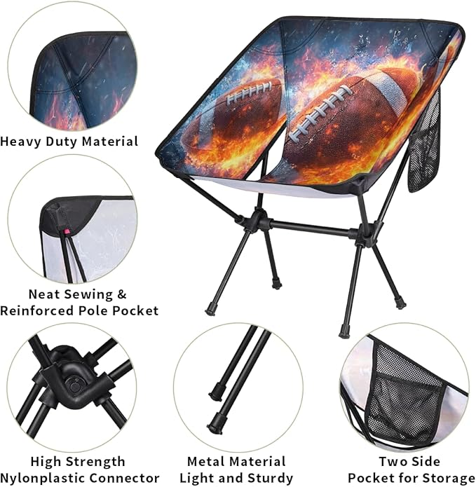 Fire Rugby Camping Chair Folding Backpacking Chair Portable Lightweight Outdoor Chairs with Side Pockets for Hiking Beach Picnic