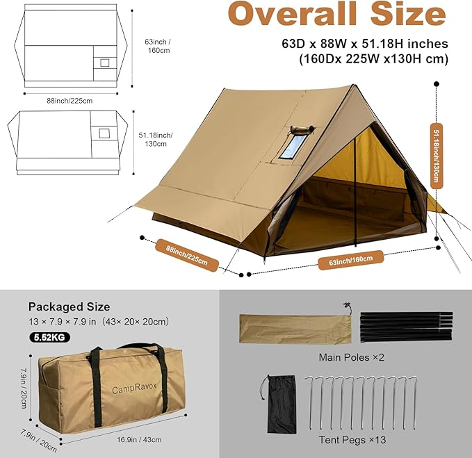Hot Tent with Stove Jack 4-Season Waterproof Chalet Tent Easy Setup Weather-Resistant Shelter for Winter Camping &amp Outdoor Adventures