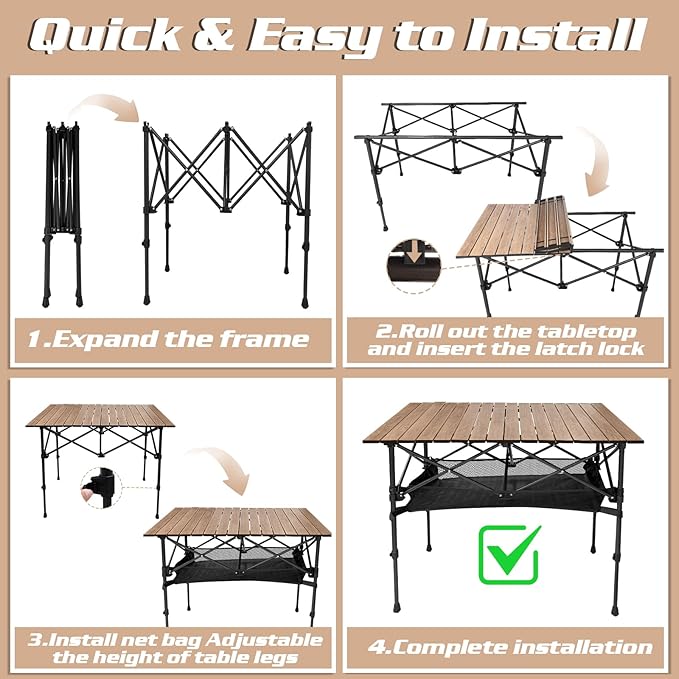 GUAGUA Folding Camping Table Portable Lightweight with Carry Bag Adjustable Height Aluminum Camp Table for Picnic Backyard BBQ Patio Indoor Outdoor